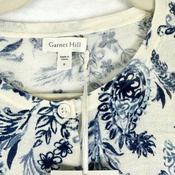Garnet Hill Signature Eco Merino Wool Cardigan Size Small Floral 3/4 Sleeve - Picture 3 of 6